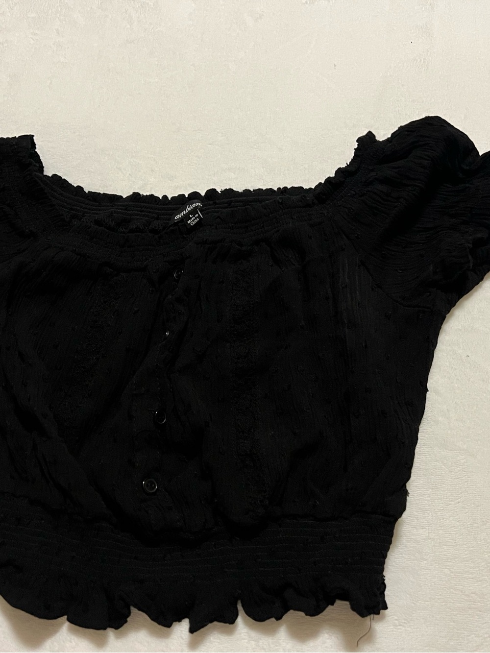 Black Cropped Top Off The Shoulder Size Large Short Sleeve